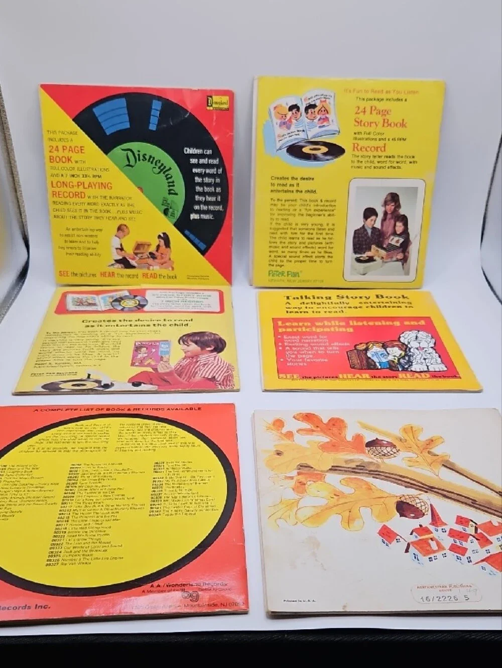 Vintage Lot 6 Vintage Book & Record Kids Variety 33 1/3 RPM & 45 RPM Collectible